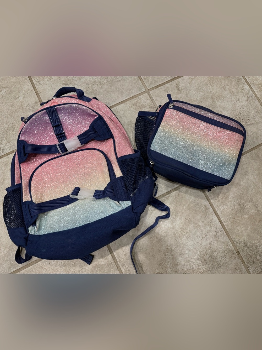 Pottery Barn Kids Glitter Ombre Backpack and Lunch Bag Set